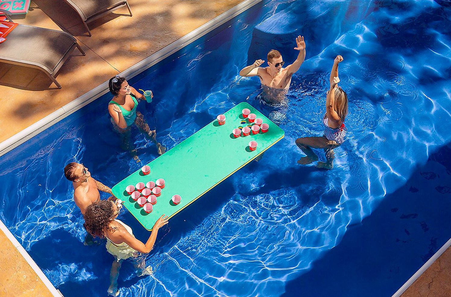 MU Gonflable Bière-Pong - Piscine Party Barge Floating Beer Pong Table Potable, 6' Float, Flottant Pool Party Jeu Raft And Lounge